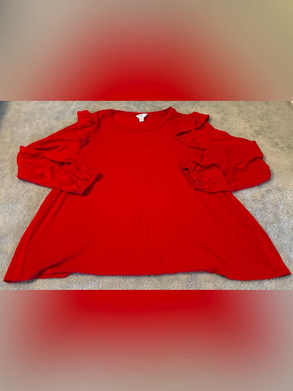 Women’s Crown & Ivy Red Ruffle Shoulder Long Sleeve Top Size 1X